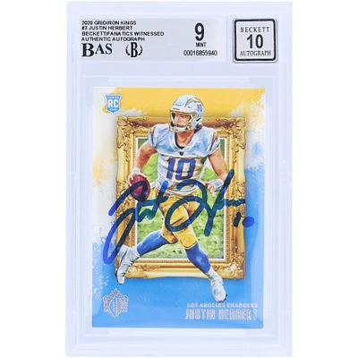 Justin Herbert Los Angeles Chargers Carte de recrue 9/10 authentifiée 2020 Panini Gridiron Kings #GK-3 Beckett Fanatics a été témoin