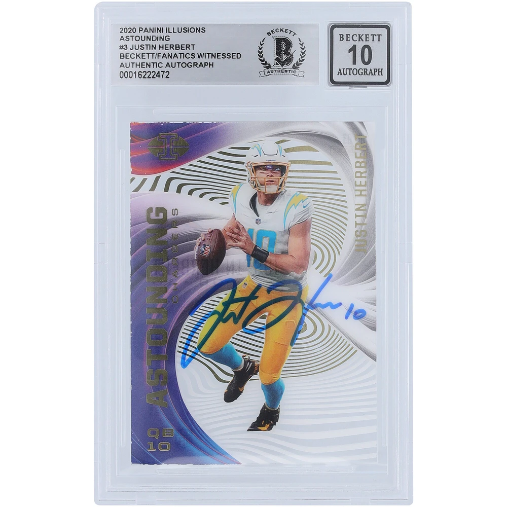 Justin Herbert Los Angeles Chargers Autographié 2020 Panini Illusions #A3 Beckett Fanatics Witnessed Authenticated 10 Rookie Card