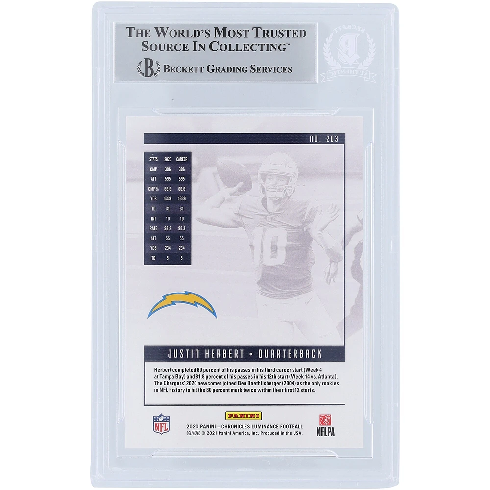 Carte de recrue authentifiée signée Justin Herbert Los Angeles Chargers 2020 Panini Luminance Powder Blue Paint #203 Beckett Fanatics