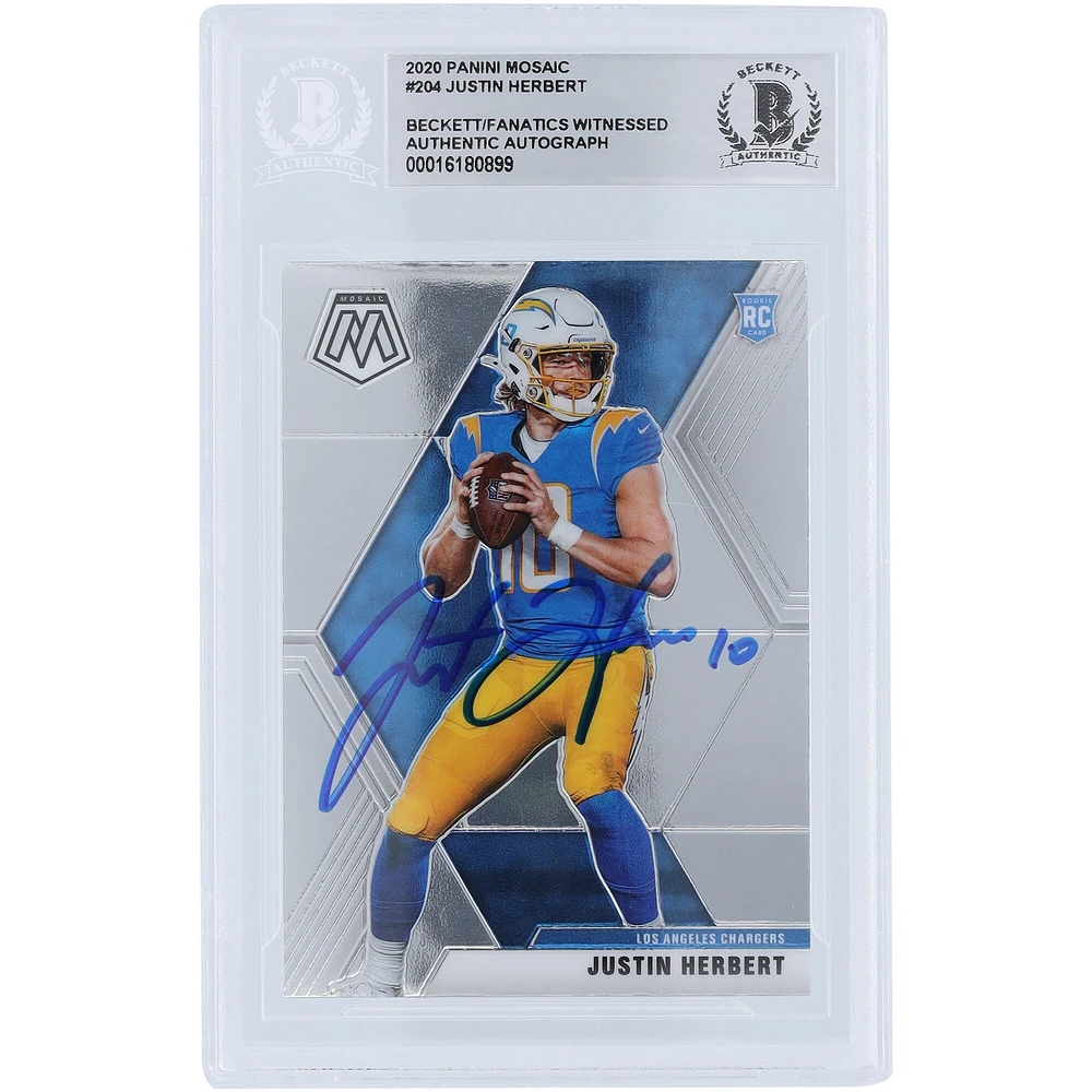 Justin Herbert Los Angeles Chargers Autographié 2020 Panini Mosaic #204 Beckett Fanatics Witnessed Rookie Card Authentifié