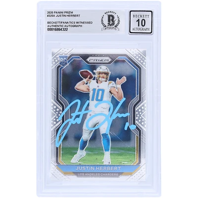 Justin Herbert Los Angeles Chargers Autographié 2020 Panini Prizm Light Blue Ink #325 Beckett Fanatics Witnessed Authenticated 10 Rookie Card