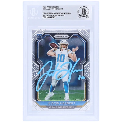 Justin Herbert Los Angeles Chargers dédicacé 2020 Panini Prizm Light Blue Ink #325 Beckett Fanatics a été témoin d'une carte de recrue authentifiée