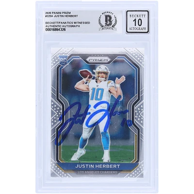 Justin Herbert Los Angeles Chargers Carte Panini Prizm #325 2020 autographiée Beckett Fanatics a été témoin d'une carte Rookie 10 authentifiée