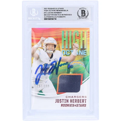 Justin Herbert Los Angeles Chargers Autographié 2020 Panini Rookies & Stars High Octane Relic #HM-15 #192/199 Beckett Fanatics Witnessed Rookie Card Authentifié