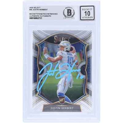 Justin Herbert Los Angeles Chargers dédicacé 2020 Panini Select Light Blue Ink # 44 Beckett Fanatics témoin authentifié 10 Rookie Card