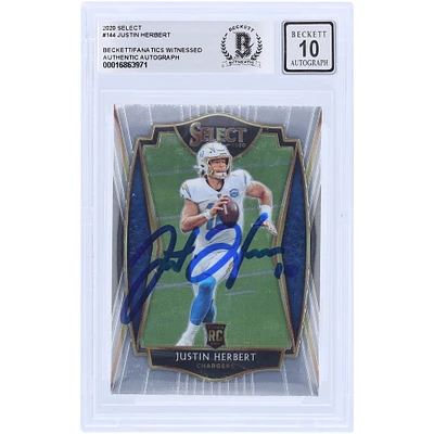Justin Herbert Los Angeles Chargers dédicacé 2020 Panini Select #144 Beckett Fanatics témoin authentifié 10 Rookie Card