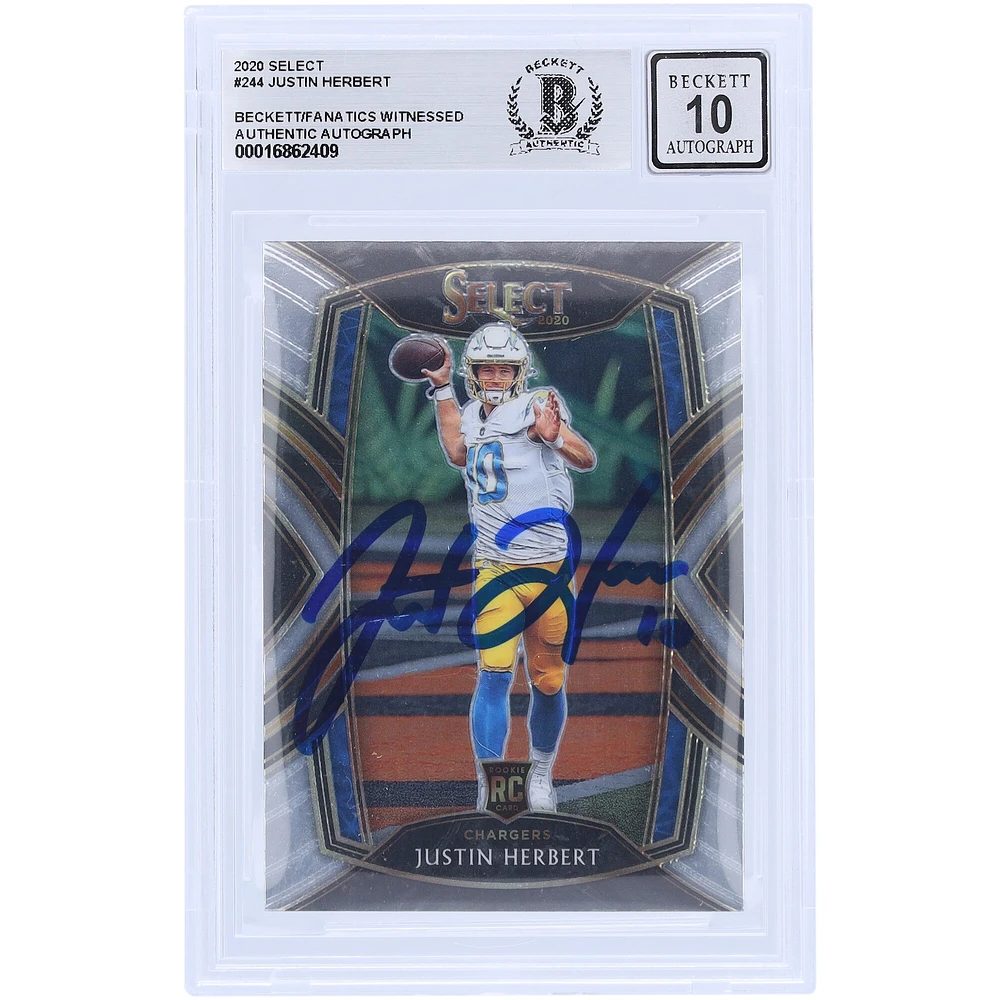 Justin Herbert Los Angeles Chargers dédicacé 2020 Panini Select #244 Beckett Fanatics témoin authentifié 10 Rookie Card