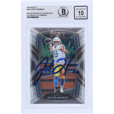 Justin Herbert Los Angeles Chargers dédicacé 2020 Panini Select #244 Beckett Fanatics témoin authentifié 10 Rookie Card