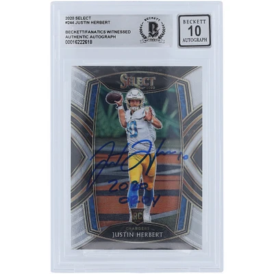 Justin Herbert Los Angeles Chargers Carte Panini Select #244 2020 autographiée Beckett Fanatics Witnessed Authenticated 10 Rookie avec l'inscription "2020 OROY"