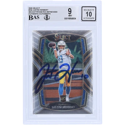 Justin Herbert Los Angeles Chargers Carte de recrue Panini Select #244 2020 autographiée Beckett Fanatics Witnessed Authenticated 9/10 Rookie