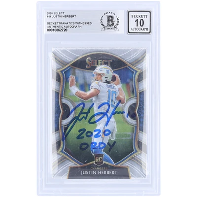 Justin Herbert Los Angeles Chargers Carte Panini Select #44 Beckett 2020 authentifiée par les fanatiques de Beckett avec l'inscription « 2020 OROY »
