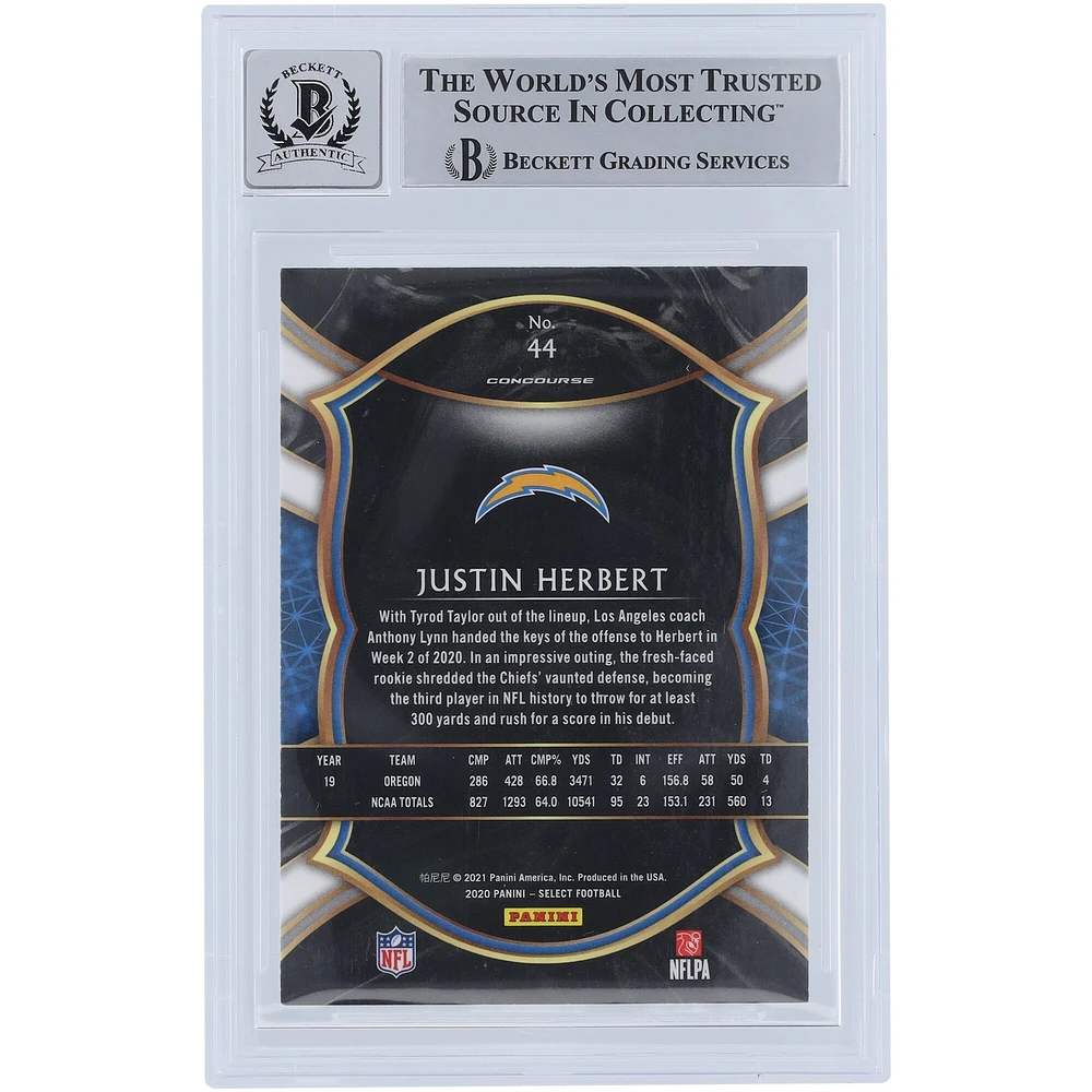 Justin Herbert Los Angeles Chargers Carte de recrue authentifiée 9/10 signée par les fanatiques de Beckett 2020 Panini Select #44