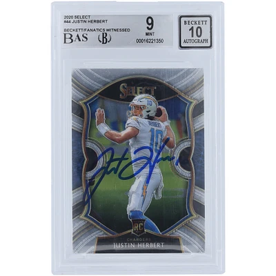 Justin Herbert Los Angeles Chargers Carte de recrue authentifiée 9/10 signée par les fanatiques de Beckett 2020 Panini Select #44