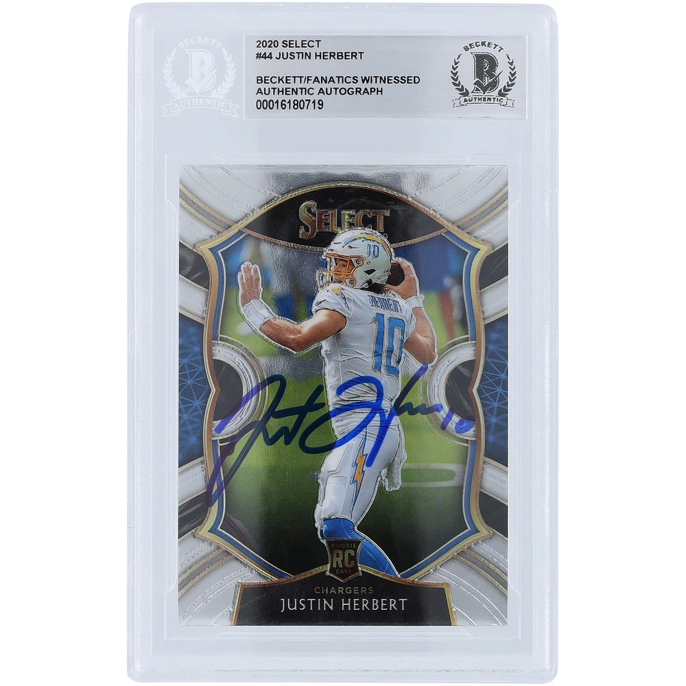 Justin Herbert Los Angeles Chargers Carte de recrue authentifiée autographiée 2020 Panini Select #44 Beckett Fanatics