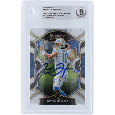 Justin Herbert Los Angeles Chargers Carte de recrue authentifiée autographiée 2020 Panini Select #44 Beckett Fanatics