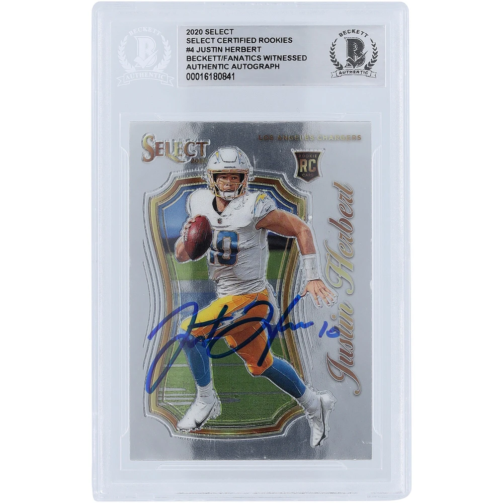 Carte de recrue authentifiée autographiée par Justin Herbert des Los Angeles Chargers Panini Select #SCR-4 Beckett Fanatics 2020