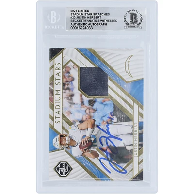 Carte Panini Limited Relic #SS-JH #/99 Beckett Fanatics Witnessed Authenticated 10 de Justin Herbert Los Angeles Chargers autographiée 2021