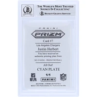 Justin Herbert Los Angeles Chargers Plaque d'impression Panini Prizm autographiée 2021 n° 7 n° 1/1 Beckett Fanatics Witnessed Authenticated 10 Card