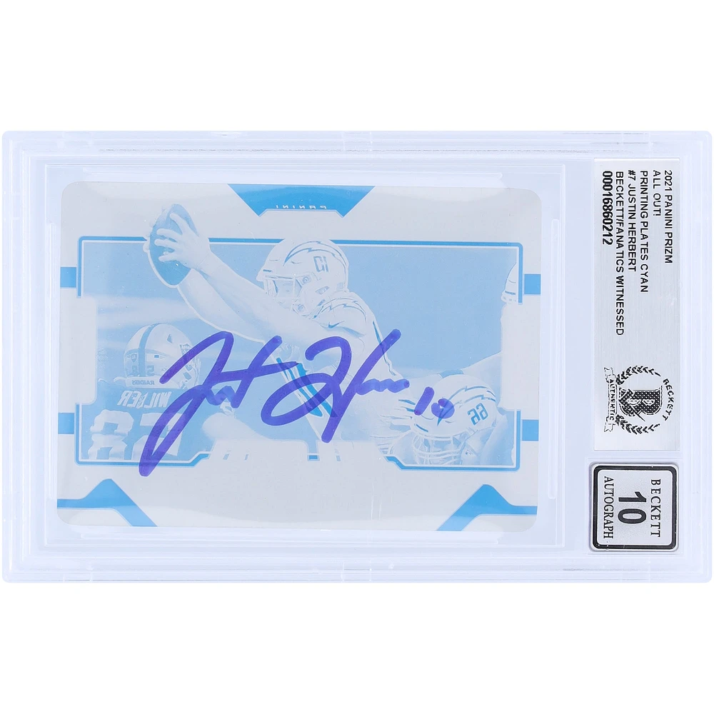 Justin Herbert Los Angeles Chargers Plaque d'impression Panini Prizm autographiée 2021 n° 7 n° 1/1 Beckett Fanatics Witnessed Authenticated 10 Card