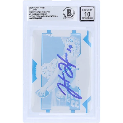 Justin Herbert Los Angeles Chargers Plaque d'impression Panini Prizm autographiée 2021 n° 7 n° 1/1 Beckett Fanatics Witnessed Authenticated 10 Card