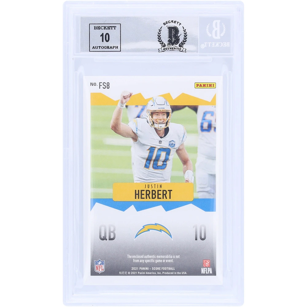 Carte authentifiée 9/10 signée Justin Herbert Los Angeles Chargers Panini Score First Score Relic #FS8 Beckett Fanatics Witnessed 2021