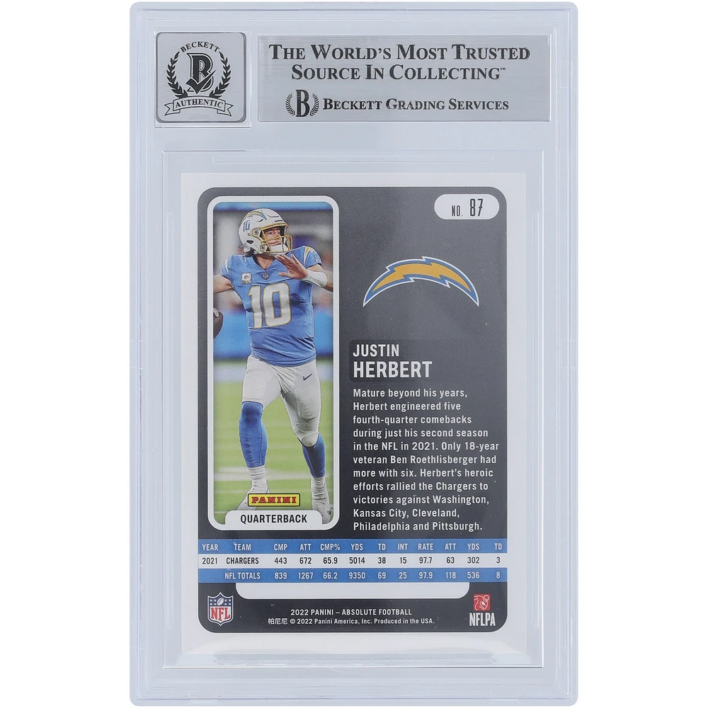 Justin Herbert Los Angeles Chargers Autographed 2022 Panini Absolute Green Waves #87 #/50 Beckett Fanatics Witnessed Authenticated 10 Card 