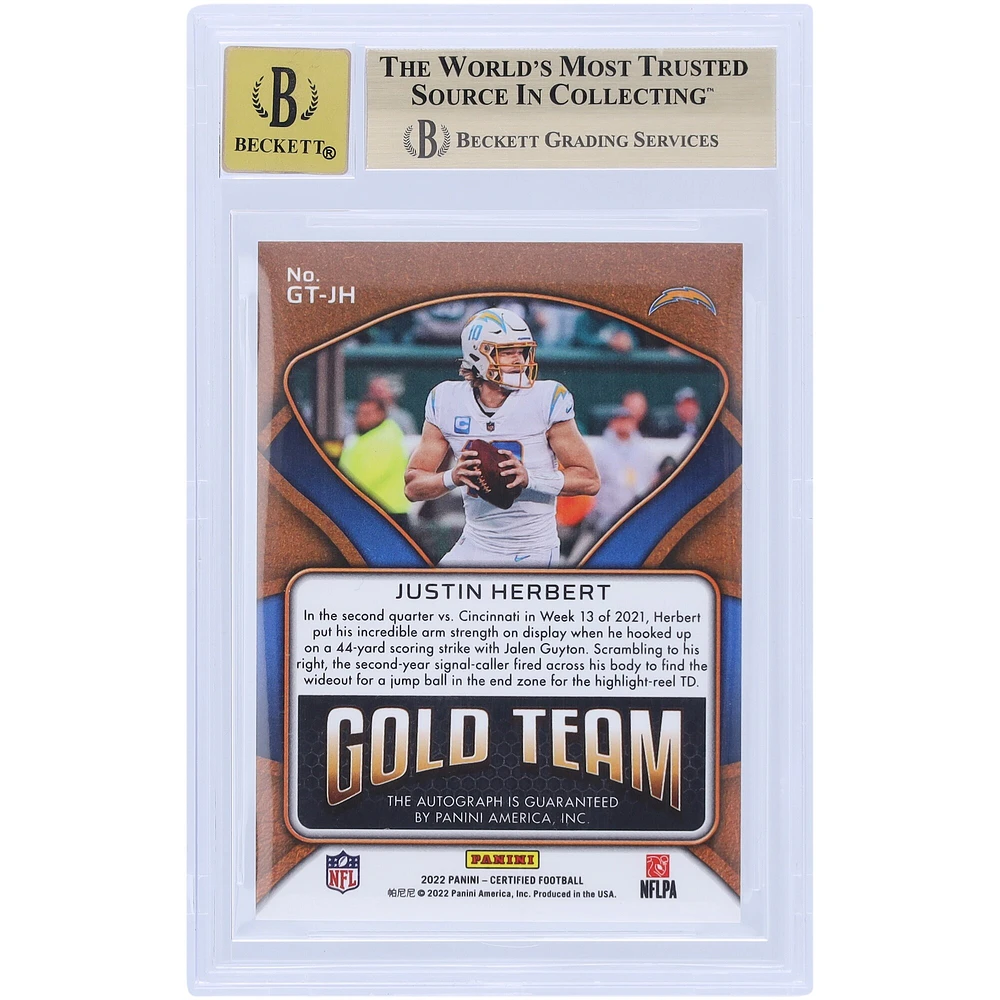Justin Herbert Los Angeles Chargers Autographed 2022 Panini Certified Gold Etch #GT-JH #/10 BGS Authenticated 9.5/10 Card - 9.5,9,9.5,9.5 Subgrades