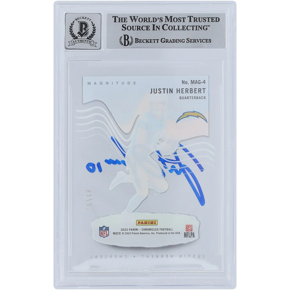 Justin Herbert Los Angeles Chargers Autographed 2022 Panini Chronicles Magnitude Purple #MAG-4 #/49 Beckett Fanatics Witnessed Authenticated 9/10 Card 