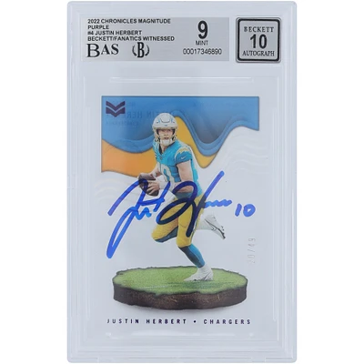 Justin Herbert Los Angeles Chargers Autographed 2022 Panini Chronicles Magnitude Purple #MAG-4 #/49 Beckett Fanatics Witnessed Authenticated 9/10 Card 