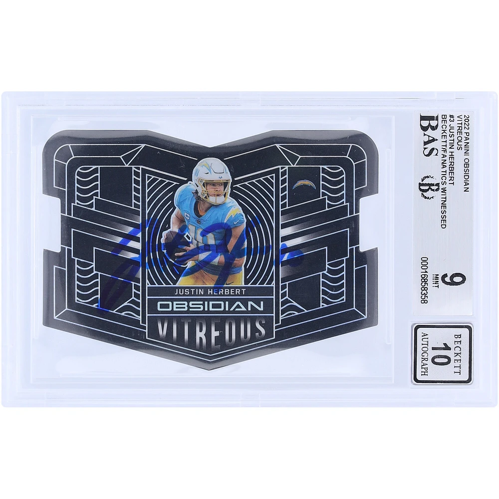 Justin Herbert Los Angeles Chargers Carte Panini Obsidian Vitreous 2022 autographiée #VTS-JHE #78/99 Beckett Fanatics Witnessed Authenticated 9/10