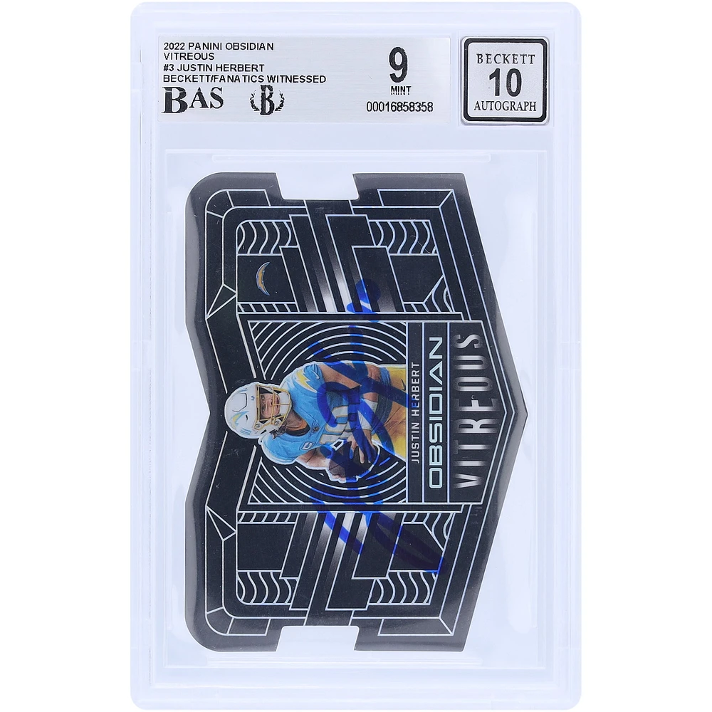 Justin Herbert Los Angeles Chargers Carte Panini Obsidian Vitreous 2022 autographiée #VTS-JHE #78/99 Beckett Fanatics Witnessed Authenticated 9/10
