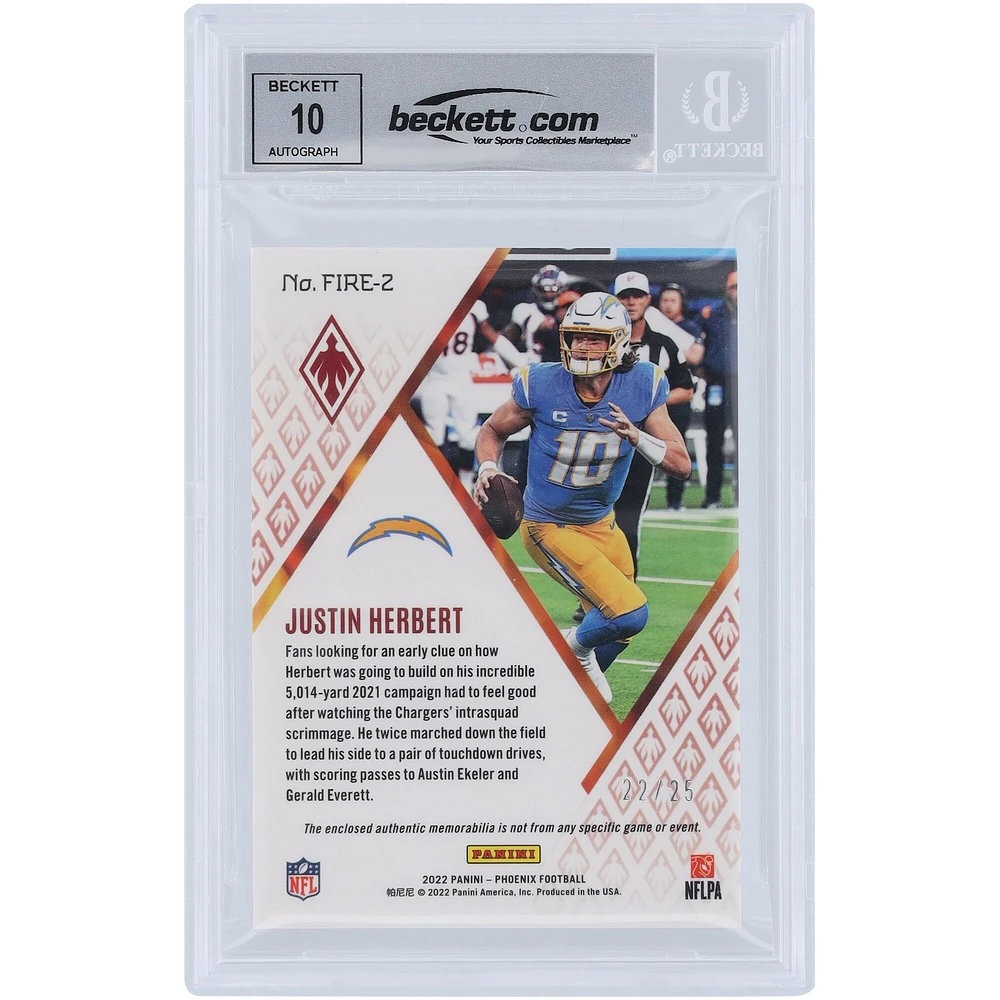 Justin Herbert Los Angeles Chargers Autographié Panini Phoenix Patch 2022 #FIRE-2 #/25 Beckett Fanatics Witnessed Authenticated 10 Card