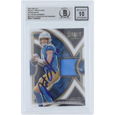 Justin Herbert Los Angeles Chargers Autographed 2022 Panini Select Select Swatches White Prizm Relic #SS-3 #/75 Beckett Fanatics Witnessed Authenticated 10 Card 