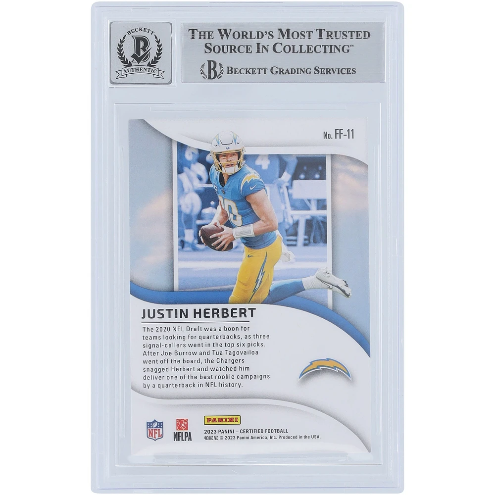 Justin Herbert Los Angeles Chargers Autographed 2023 Panini Certified Franchise Foundations Mirror Blue #FF-11 #/75 Beckett Fanatics Witnessed Authenticated 10 Card 