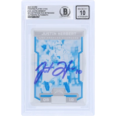 Justin Herbert Los Angeles Chargers Plaque d'impression de score Panini 2023 autographiée n° 143 n° 1/1 Beckett Fanatics Witnessed Authenticated 10 Card