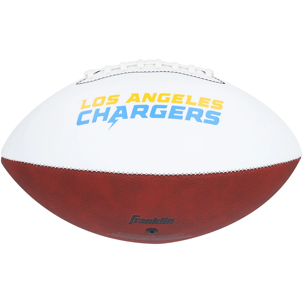 Ballon de football Franklin White Panel autographié par Justin Herbert des Los Angeles Chargers avec l'inscription « Bolt Up ! »