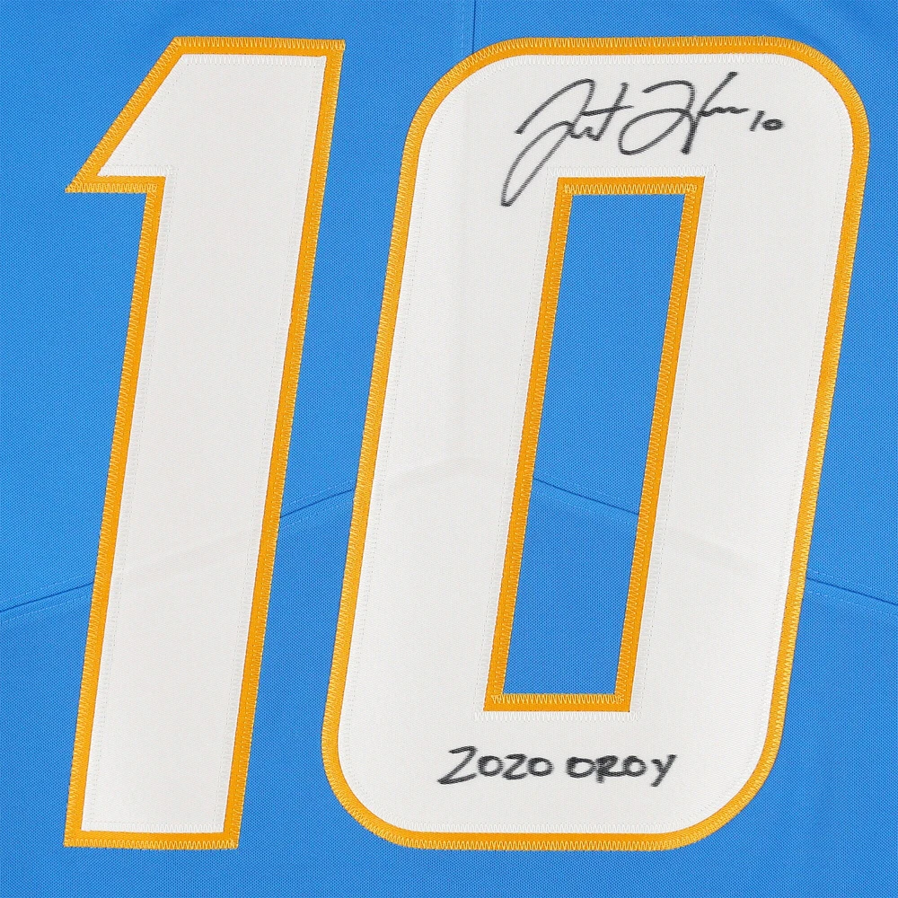 Maillot Nike bleu poudre dédicacé par Justin Herbert des Los Angeles Chargers avec l'inscription « 2020 OROY »