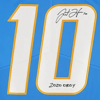 Maillot Nike bleu poudre dédicacé par Justin Herbert des Los Angeles Chargers avec l'inscription « 2020 OROY »