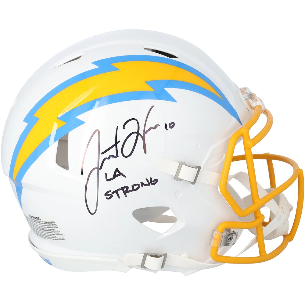 Justin Herbert Los Angeles Chargers Autographed Riddell Speed Authentic Helmet with "LA Strong" Inscription