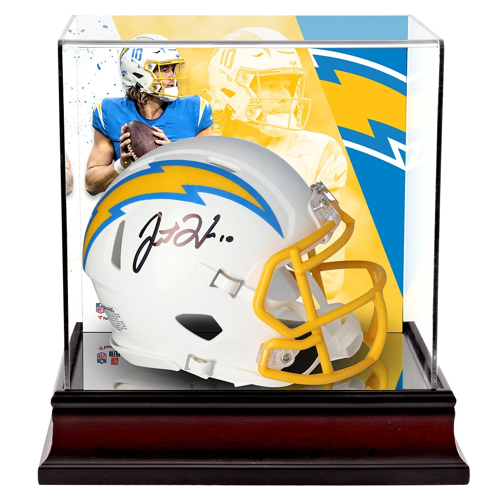 Casque Riddell Speed Mini autographié par Justin Herbert des Los Angeles Chargers avec étui de luxe pour mini casque