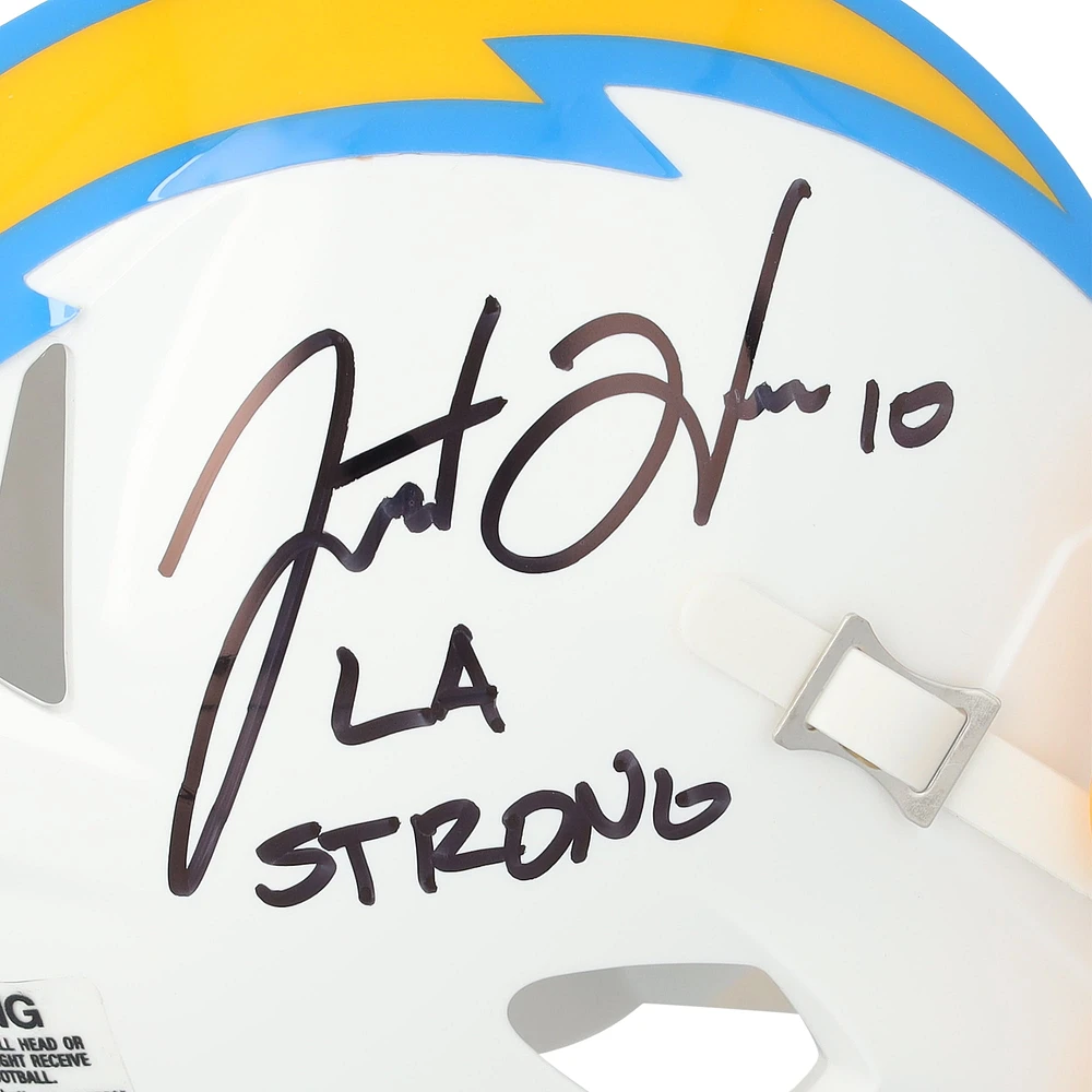 Justin Herbert Los Angeles Chargers Autographed Riddell Speed Mini Helmet with "LA Strong" Inscription