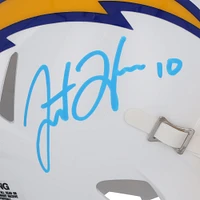 Casque Rush Speed ​​Mini autographié blanc et bleu royal de Justin Herbert Los Angeles Chargers