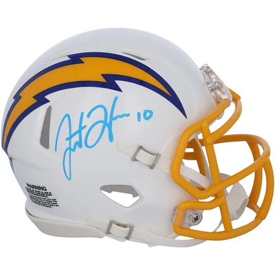 Casque Rush Speed ​​Mini autographié blanc et bleu royal de Justin Herbert Los Angeles Chargers