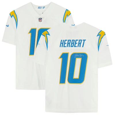 Maillot Nike blanc dédicacé par Justin Herbert des Los Angeles Chargers