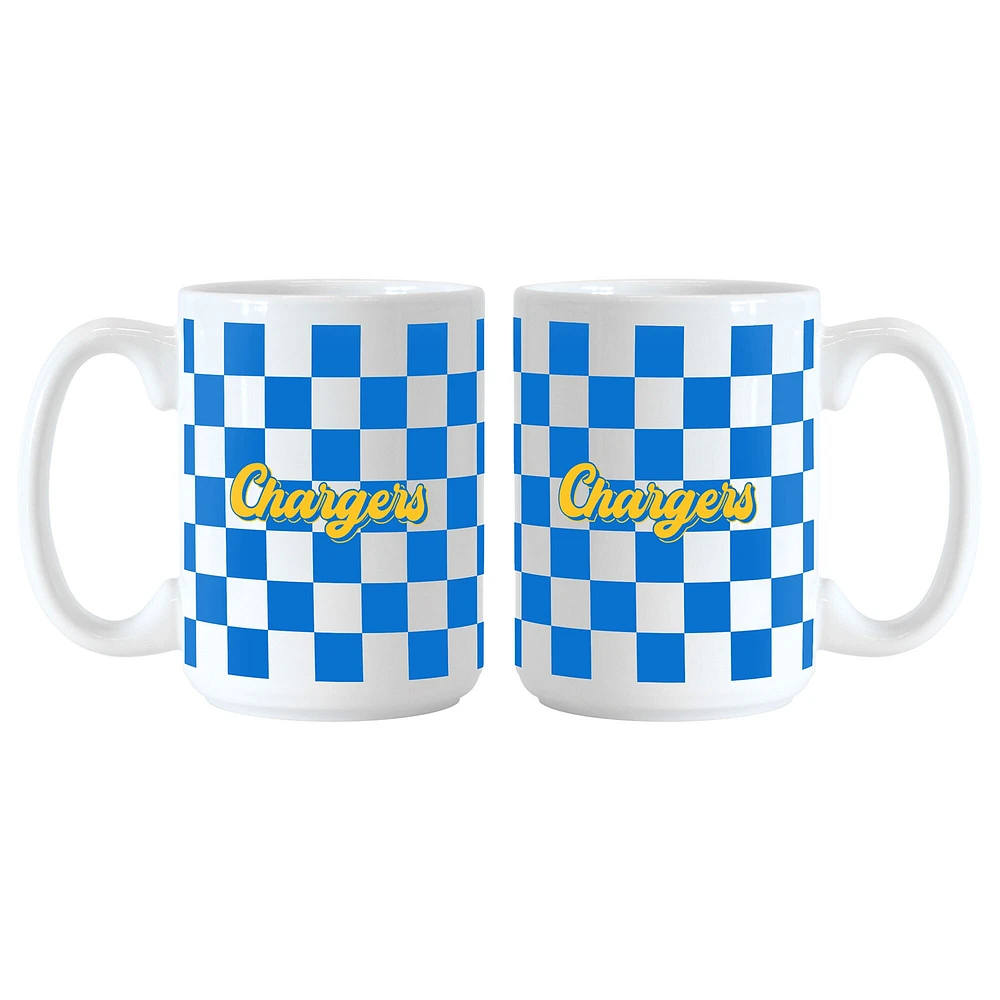 Los Angeles Chargers 2-Pack 15oz. Checkered Wordmark Mug Set