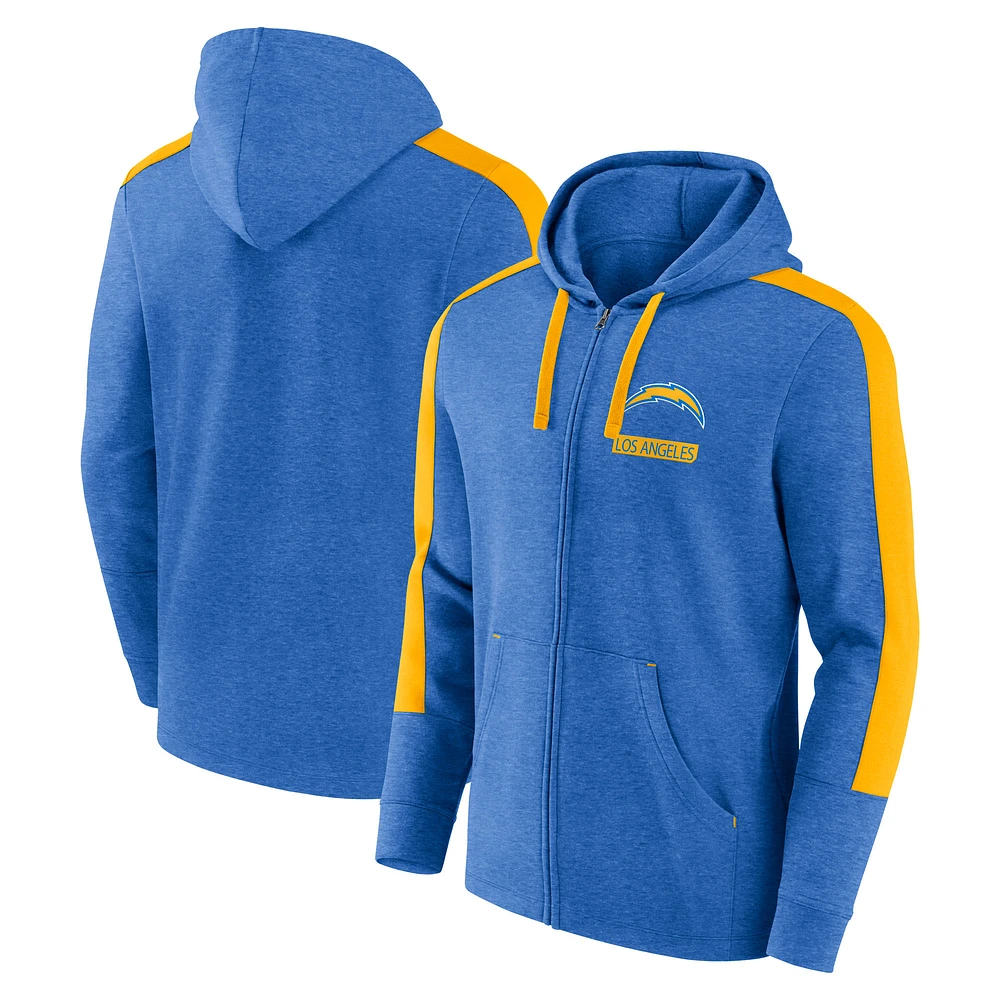 Sweat à capuche zippé bleu poudre chiné Fanatics pour homme Los Angeles Chargers Gains