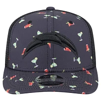 Men's New Era  Navy/Black Los Angeles Chargers Adventure Drinks Pattern 9SEVENTY Stretch-Snap Hat