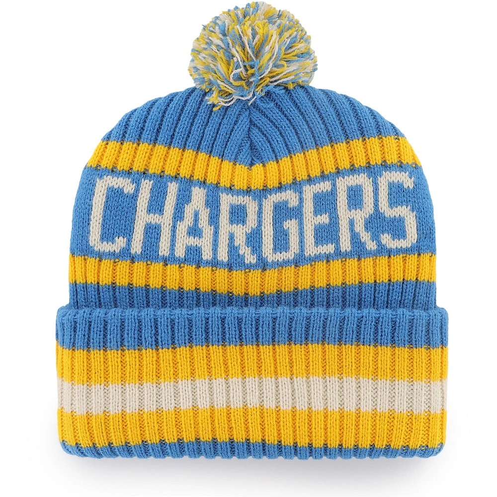 Bonnet en tricot à revers Los Angeles Chargers Bering '47 bleu poudré pour homme avec pompon