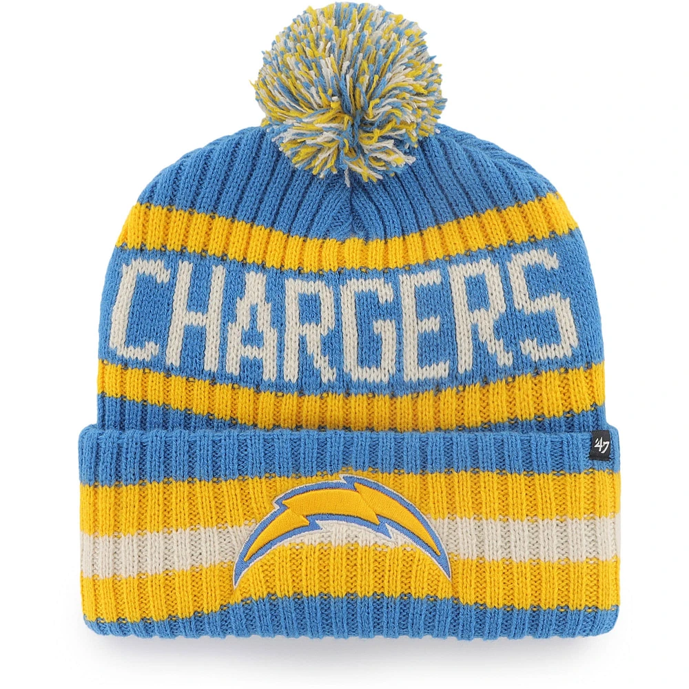 Bonnet en tricot à revers Los Angeles Chargers Bering '47 bleu poudré pour homme avec pompon