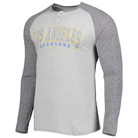 T-shirt Henley à manches longues raglan Los Angeles Chargers Ledger pour homme de Concepts Sport gris chiné